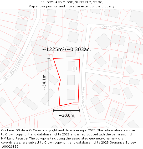 11, ORCHARD CLOSE, SHEFFIELD, S5 9GJ: Plot and title map