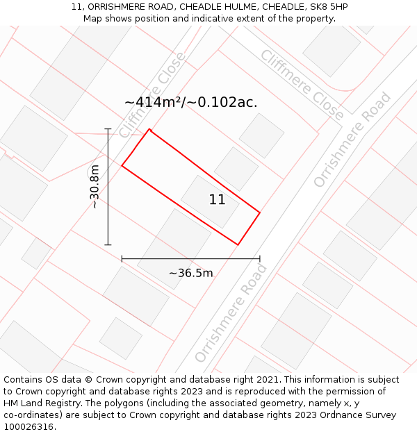 11, ORRISHMERE ROAD, CHEADLE HULME, CHEADLE, SK8 5HP: Plot and title map