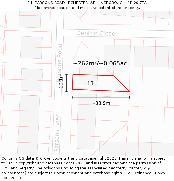 11, PARSONS ROAD, IRCHESTER, WELLINGBOROUGH, NN29 7EA: Plot and title map