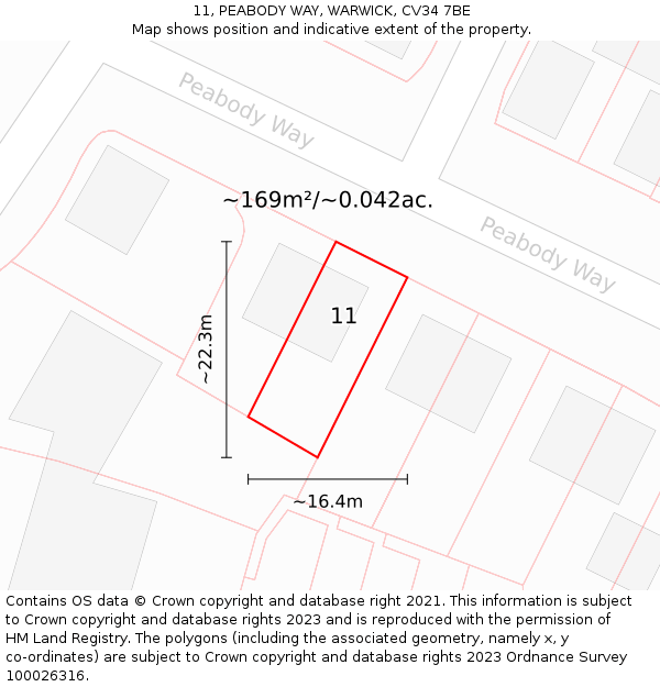 11, PEABODY WAY, WARWICK, CV34 7BE: Plot and title map