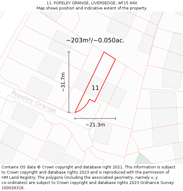 11, POPELEY GRANGE, LIVERSEDGE, WF15 6AX: Plot and title map