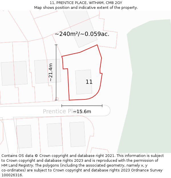 11, PRENTICE PLACE, WITHAM, CM8 2GY: Plot and title map