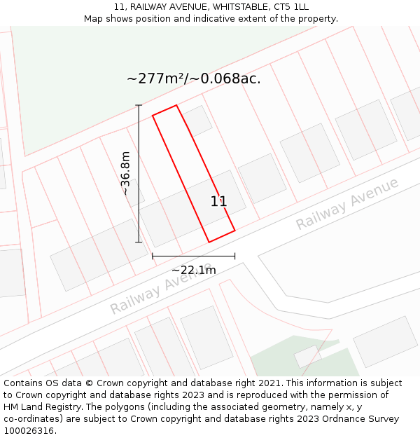 11, RAILWAY AVENUE, WHITSTABLE, CT5 1LL: Plot and title map