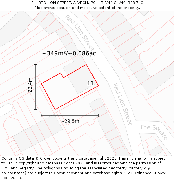 11, RED LION STREET, ALVECHURCH, BIRMINGHAM, B48 7LG: Plot and title map