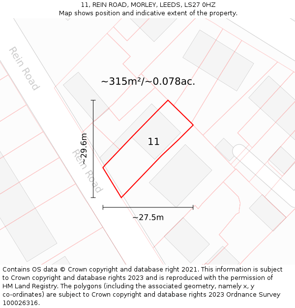 11, REIN ROAD, MORLEY, LEEDS, LS27 0HZ: Plot and title map