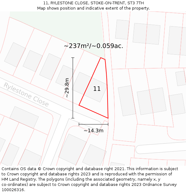 11, RYLESTONE CLOSE, STOKE-ON-TRENT, ST3 7TH: Plot and title map