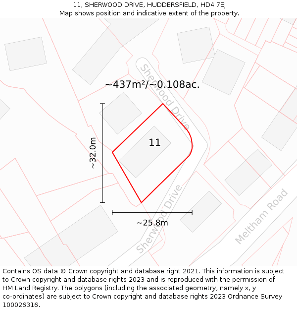 11, SHERWOOD DRIVE, HUDDERSFIELD, HD4 7EJ: Plot and title map