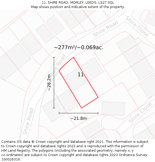 11, SHIRE ROAD, MORLEY, LEEDS, LS27 0QL: Plot and title map
