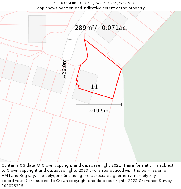 11, SHROPSHIRE CLOSE, SALISBURY, SP2 9PG: Plot and title map