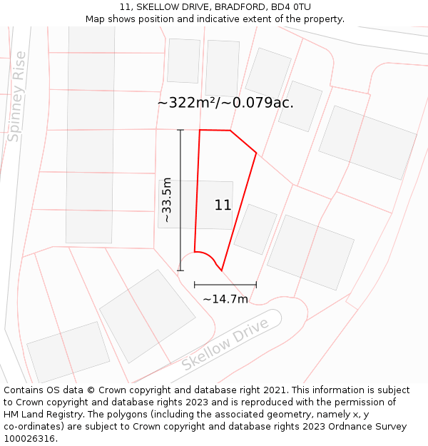 11, SKELLOW DRIVE, BRADFORD, BD4 0TU: Plot and title map