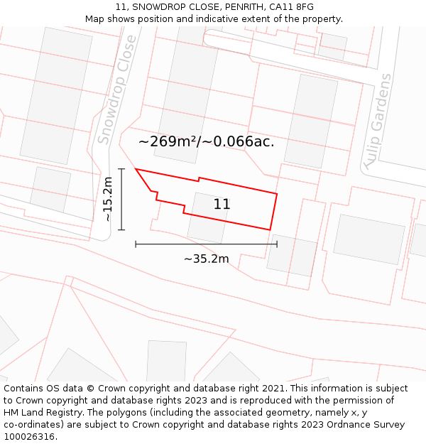 11, SNOWDROP CLOSE, PENRITH, CA11 8FG: Plot and title map