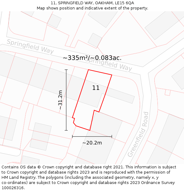 11, SPRINGFIELD WAY, OAKHAM, LE15 6QA: Plot and title map