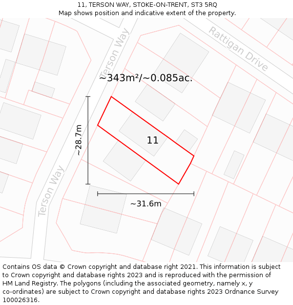 11, TERSON WAY, STOKE-ON-TRENT, ST3 5RQ: Plot and title map