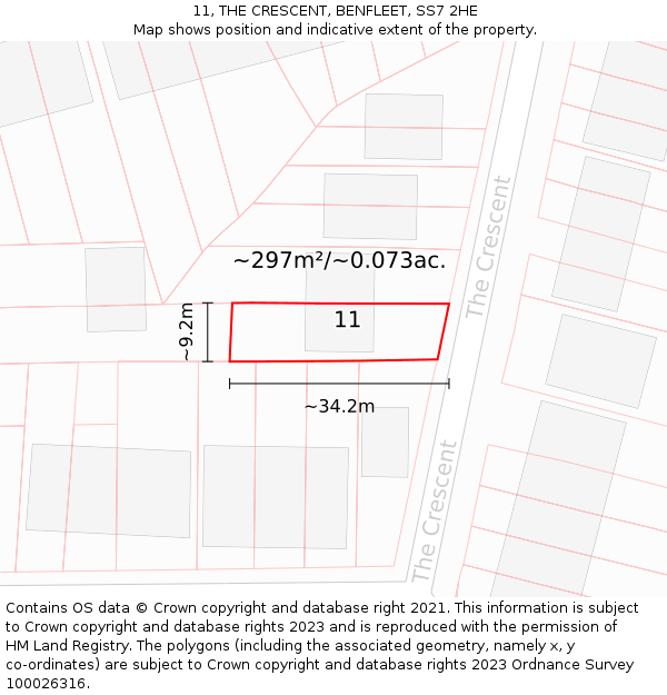11, THE CRESCENT, BENFLEET, SS7 2HE: Plot and title map