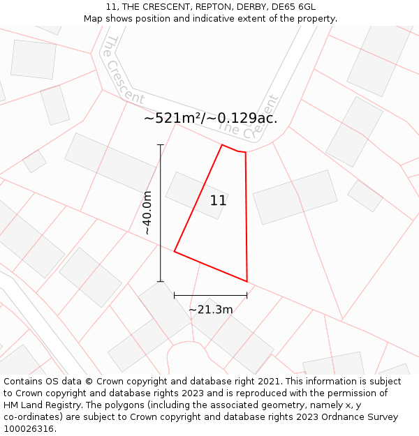 11, THE CRESCENT, REPTON, DERBY, DE65 6GL: Plot and title map