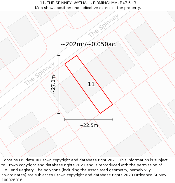11, THE SPINNEY, WYTHALL, BIRMINGHAM, B47 6HB: Plot and title map