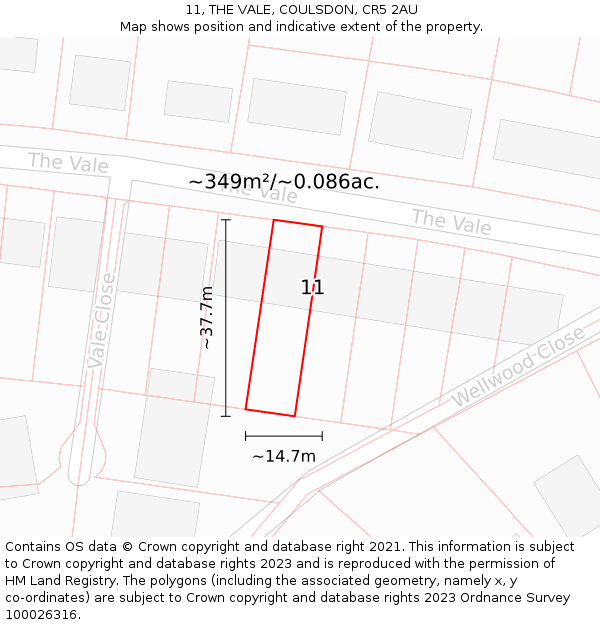 11, THE VALE, COULSDON, CR5 2AU: Plot and title map