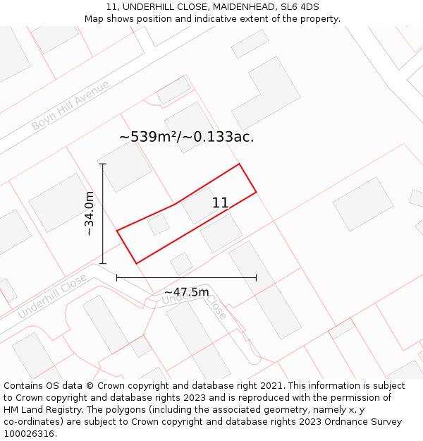 11, UNDERHILL CLOSE, MAIDENHEAD, SL6 4DS: Plot and title map