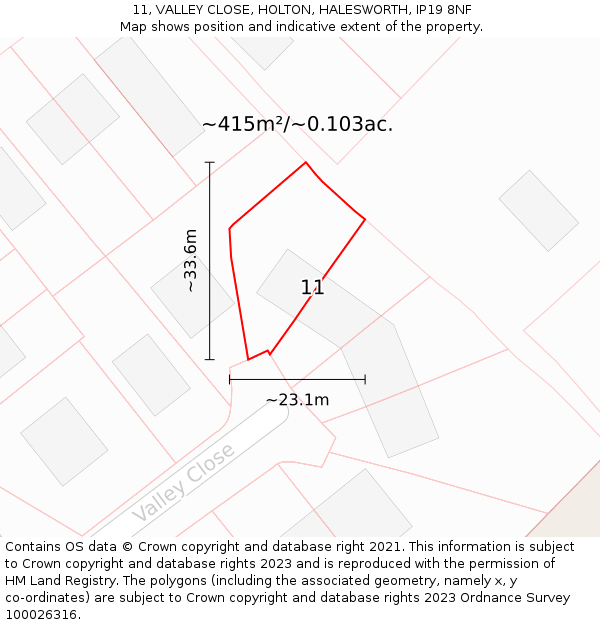 11, VALLEY CLOSE, HOLTON, HALESWORTH, IP19 8NF: Plot and title map