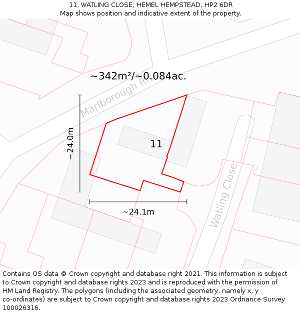 11, WATLING CLOSE, HEMEL HEMPSTEAD, HP2 6DR: Plot and title map