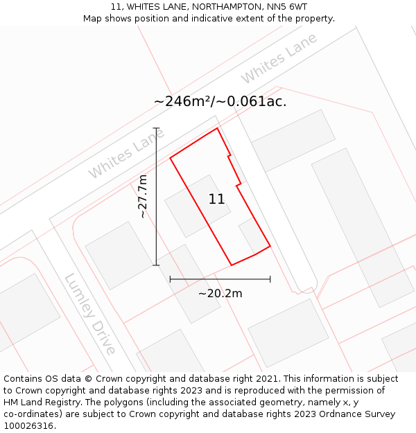11, WHITES LANE, NORTHAMPTON, NN5 6WT: Plot and title map