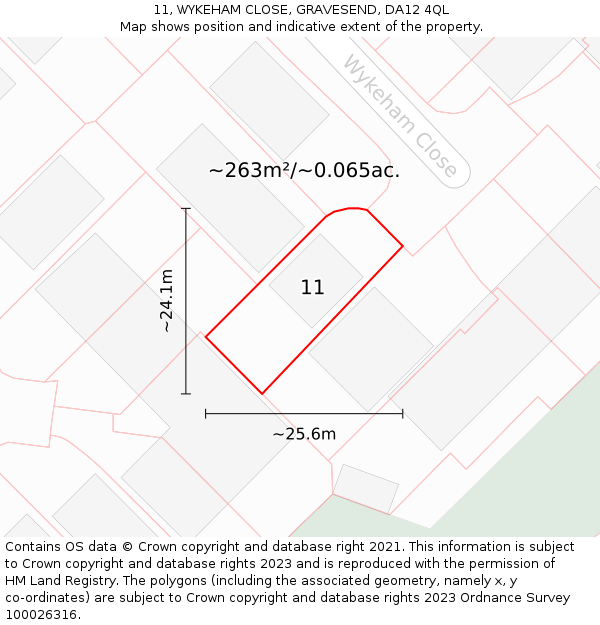 11, WYKEHAM CLOSE, GRAVESEND, DA12 4QL: Plot and title map