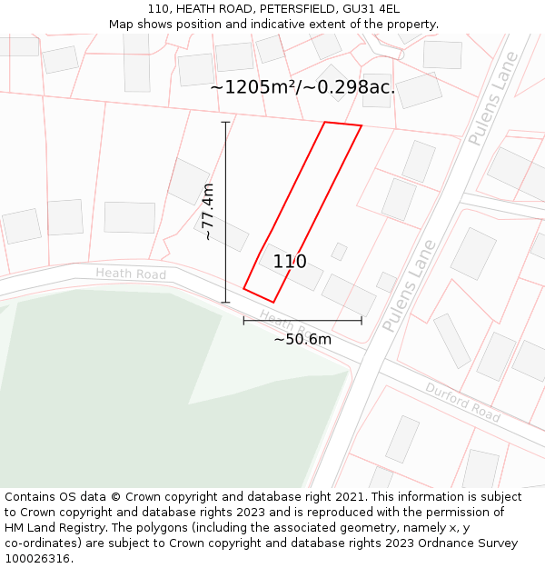 110, HEATH ROAD, PETERSFIELD, GU31 4EL: Plot and title map