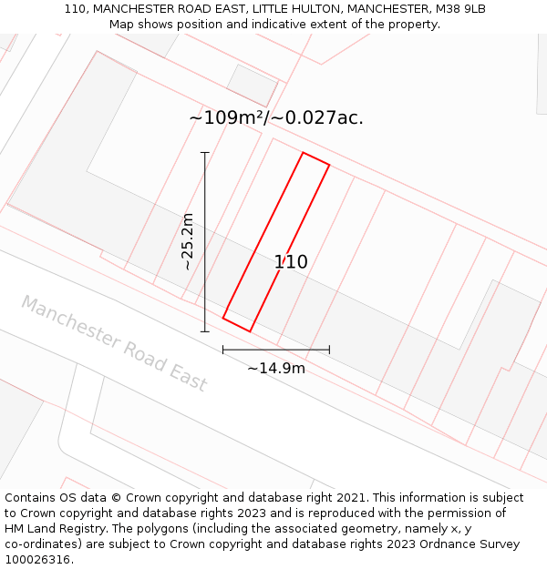 110, MANCHESTER ROAD EAST, LITTLE HULTON, MANCHESTER, M38 9LB: Plot and title map