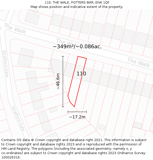 110, THE WALK, POTTERS BAR, EN6 1QF: Plot and title map