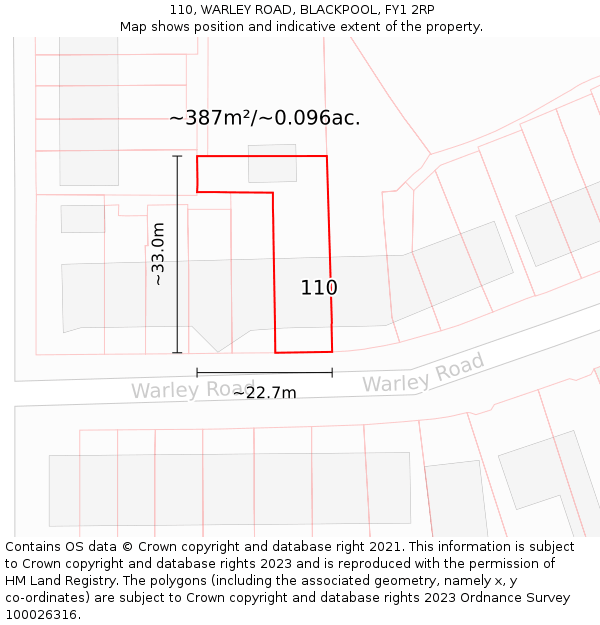 110, WARLEY ROAD, BLACKPOOL, FY1 2RP: Plot and title map