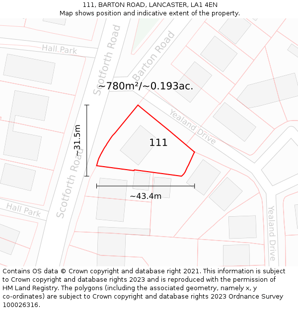 111, BARTON ROAD, LANCASTER, LA1 4EN: Plot and title map
