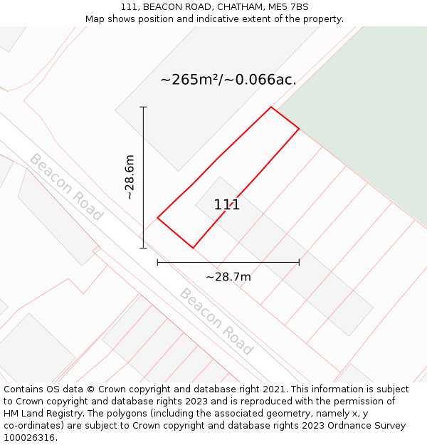 111, BEACON ROAD, CHATHAM, ME5 7BS: Plot and title map