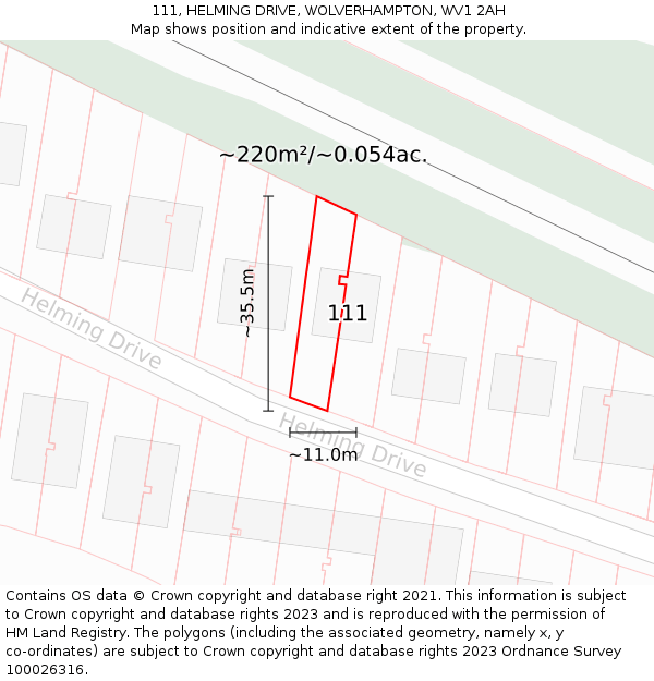 111, HELMING DRIVE, WOLVERHAMPTON, WV1 2AH: Plot and title map