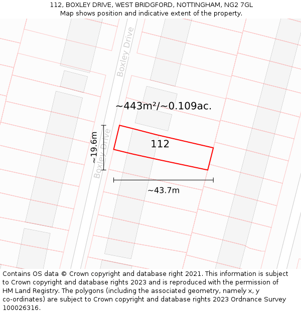 112, BOXLEY DRIVE, WEST BRIDGFORD, NOTTINGHAM, NG2 7GL: Plot and title map