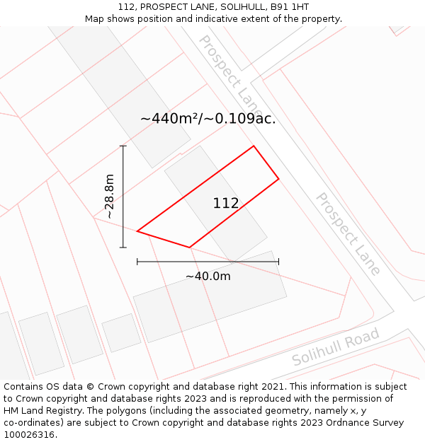 112, PROSPECT LANE, SOLIHULL, B91 1HT: Plot and title map