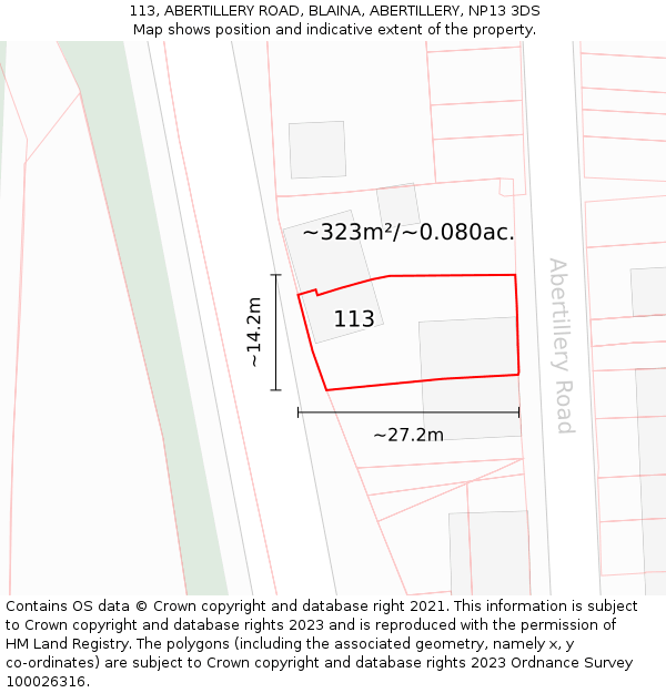 113, ABERTILLERY ROAD, BLAINA, ABERTILLERY, NP13 3DS: Plot and title map
