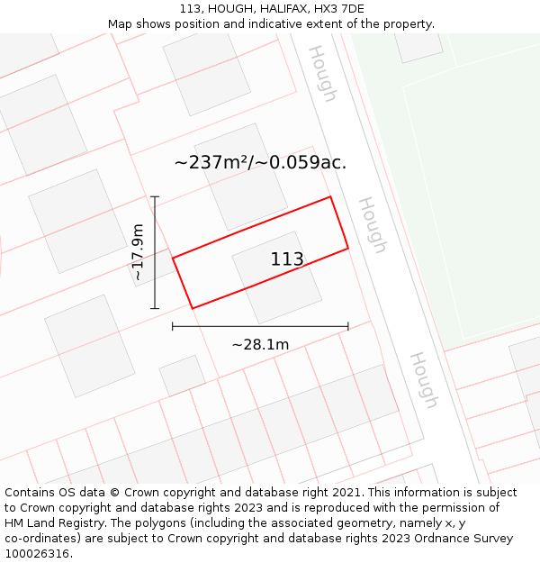 113, HOUGH, HALIFAX, HX3 7DE: Plot and title map