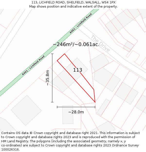 113, LICHFIELD ROAD, SHELFIELD, WALSALL, WS4 1PX: Plot and title map