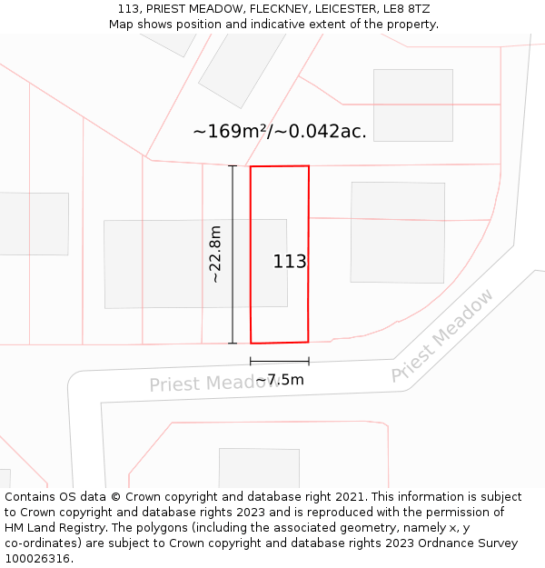 113, PRIEST MEADOW, FLECKNEY, LEICESTER, LE8 8TZ: Plot and title map