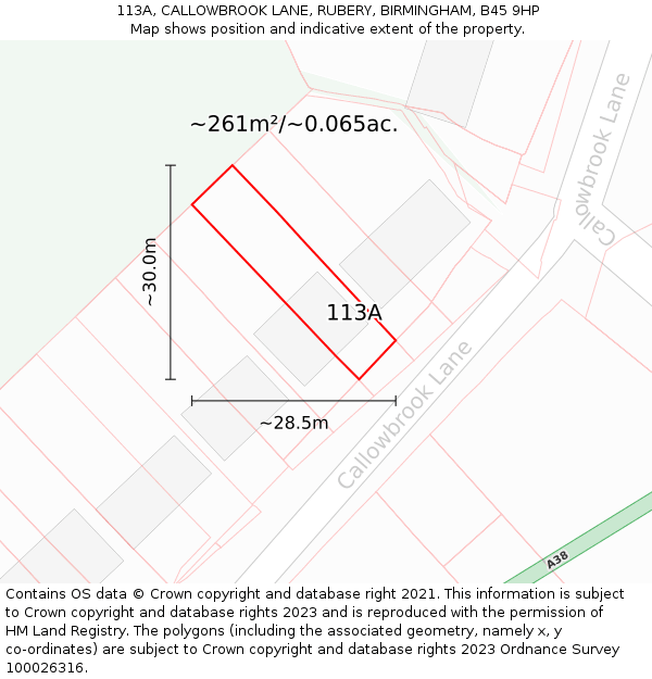 113A, CALLOWBROOK LANE, RUBERY, BIRMINGHAM, B45 9HP: Plot and title map