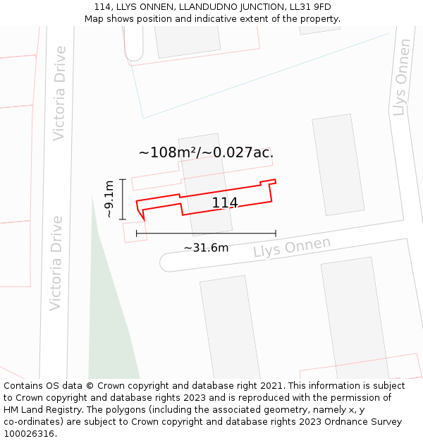 114, LLYS ONNEN, LLANDUDNO JUNCTION, LL31 9FD: Plot and title map