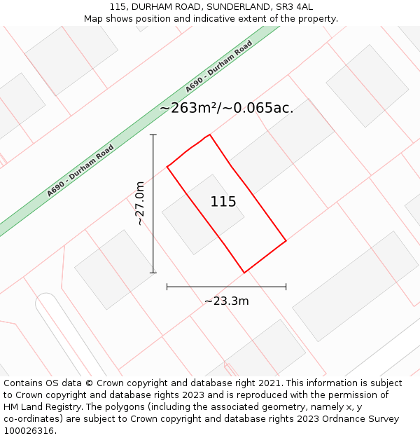 115, DURHAM ROAD, SUNDERLAND, SR3 4AL: Plot and title map