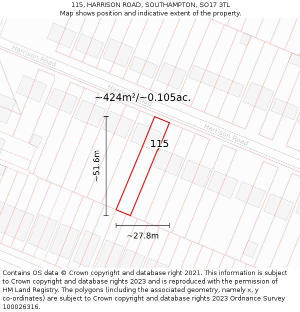 115, HARRISON ROAD, SOUTHAMPTON, SO17 3TL: Plot and title map