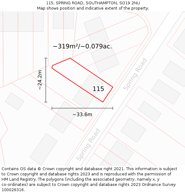 115, SPRING ROAD, SOUTHAMPTON, SO19 2NU: Plot and title map