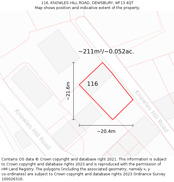 116, KNOWLES HILL ROAD, DEWSBURY, WF13 4QT: Plot and title map