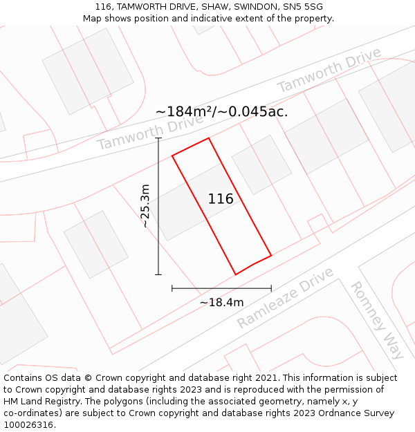 116, TAMWORTH DRIVE, SHAW, SWINDON, SN5 5SG: Plot and title map