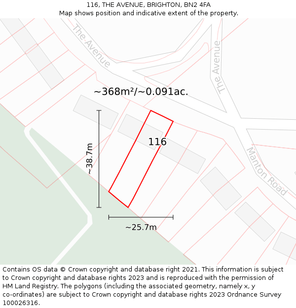 116, THE AVENUE, BRIGHTON, BN2 4FA: Plot and title map