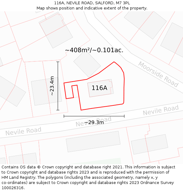 116A, NEVILE ROAD, SALFORD, M7 3PL: Plot and title map