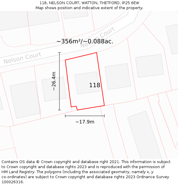 118, NELSON COURT, WATTON, THETFORD, IP25 6EW: Plot and title map