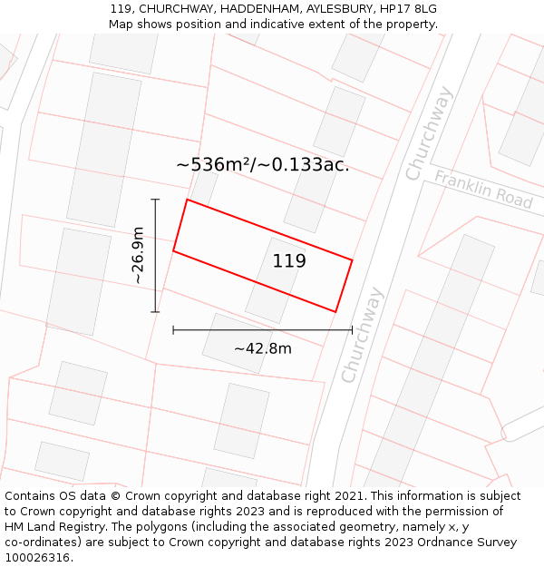 119, CHURCHWAY, HADDENHAM, AYLESBURY, HP17 8LG: Plot and title map
